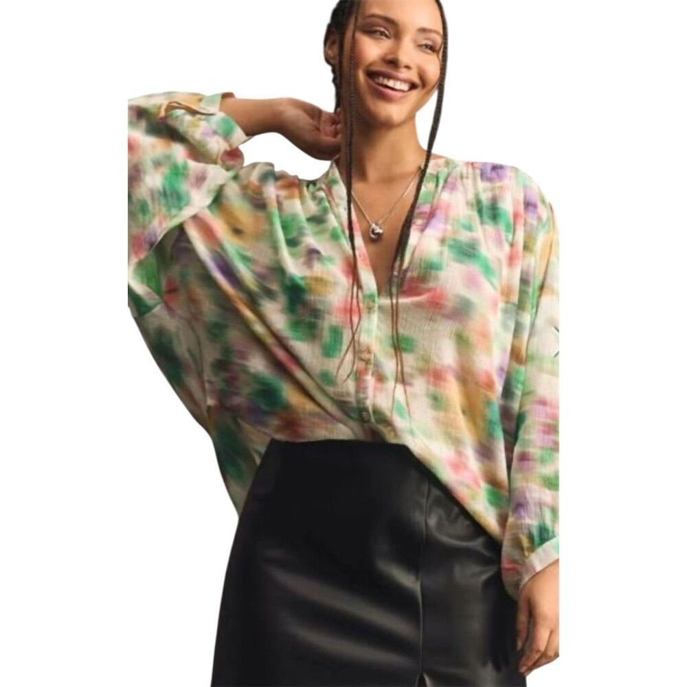 Pilcro Anthropologie The Sydney Batwing Tunic Watercolor Blouse Geometric